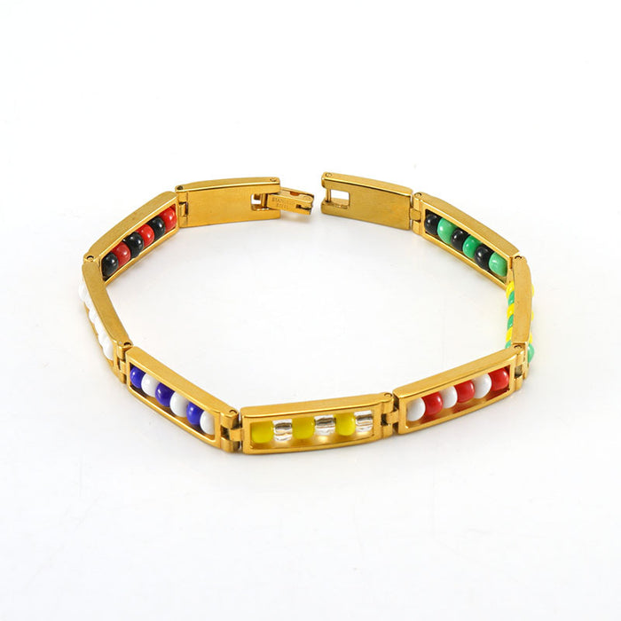 Wholesale 18K gold titanium steel bracelet with colored beads