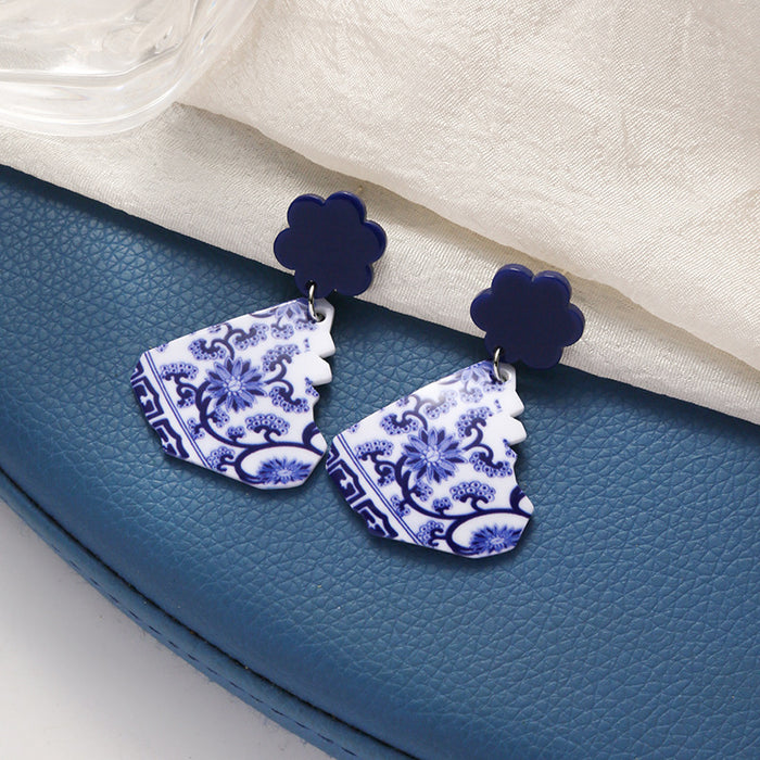 Wholesale Vintage printed exaggerated earrings with silver needles for women