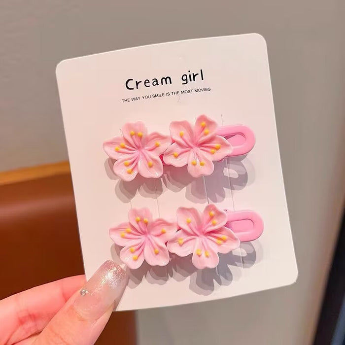 Wholesale Plastic Cherry Blossom Hair Clips Set Spring Floral Hair Accessories for Girls