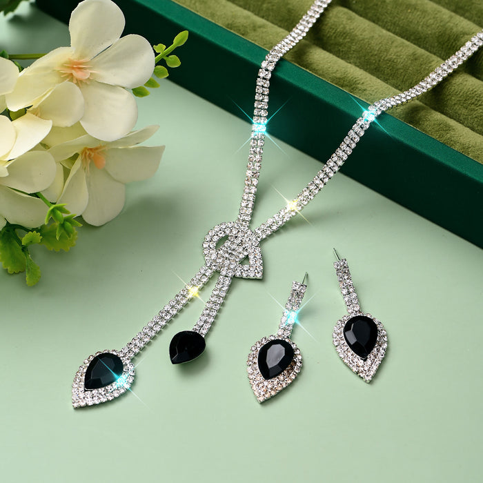 Wholesale Teardrop gemstone pendant necklace and earring jewelry set for women