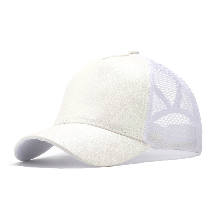 Wholesale Trendy Sequined Dacron Baseball Cap with Ponytail Hole - Breathable Mesh Sun Hat for Summer Outdoor Use