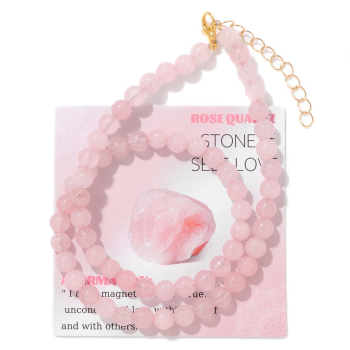 Wholesale 6mm stone bead necklace packaged with an adjustable clasp suitable as a collarbone necklace