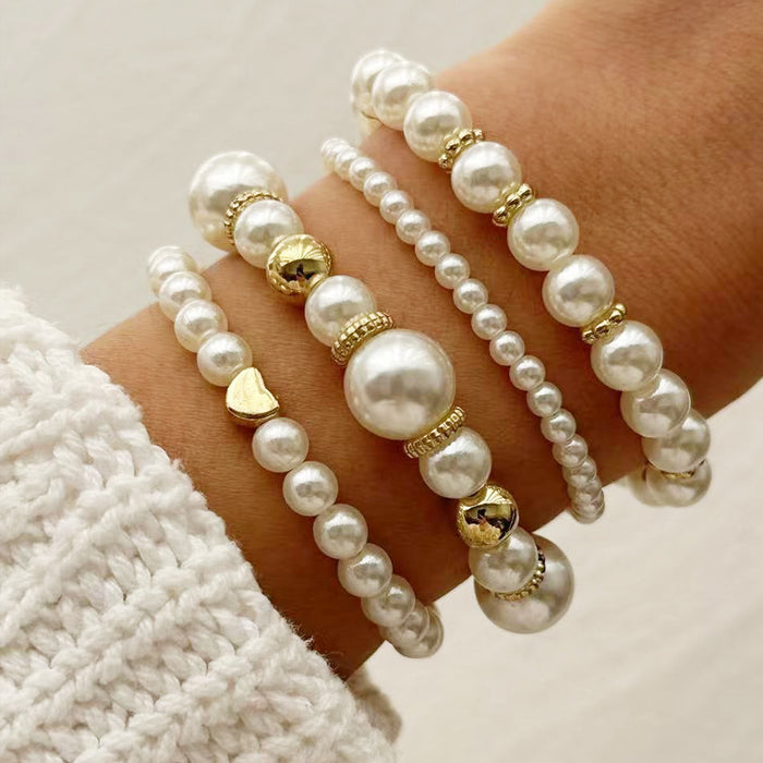 Wholesale Jewelry Fashion Love Pearl Bracelet Alien Pearl Bead Stacked Bracelet Four Piece Set