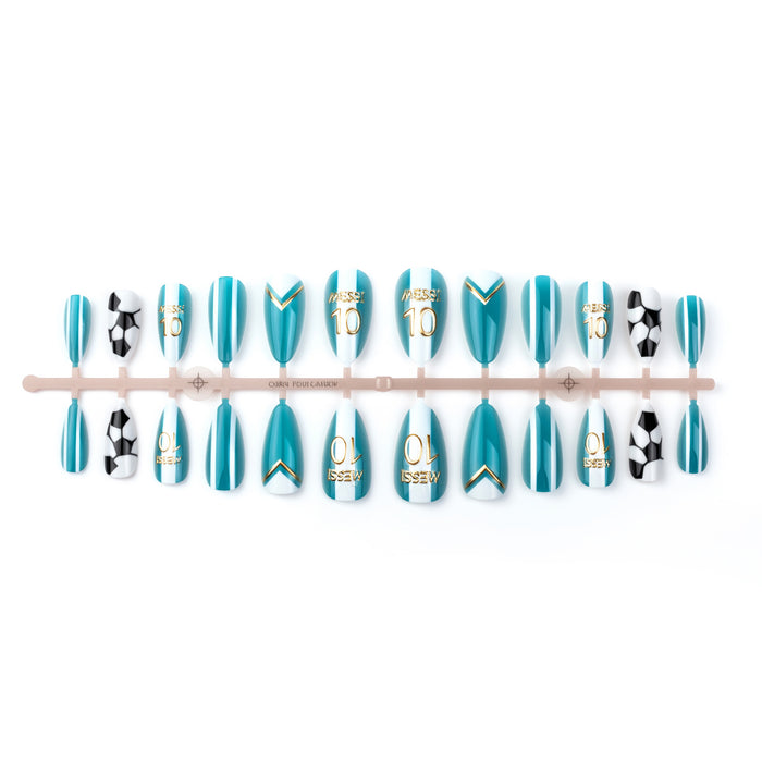 Wholesale World Cup Gold Plated Cat-Eye Football Almond Nail Art Set-24 Pieces