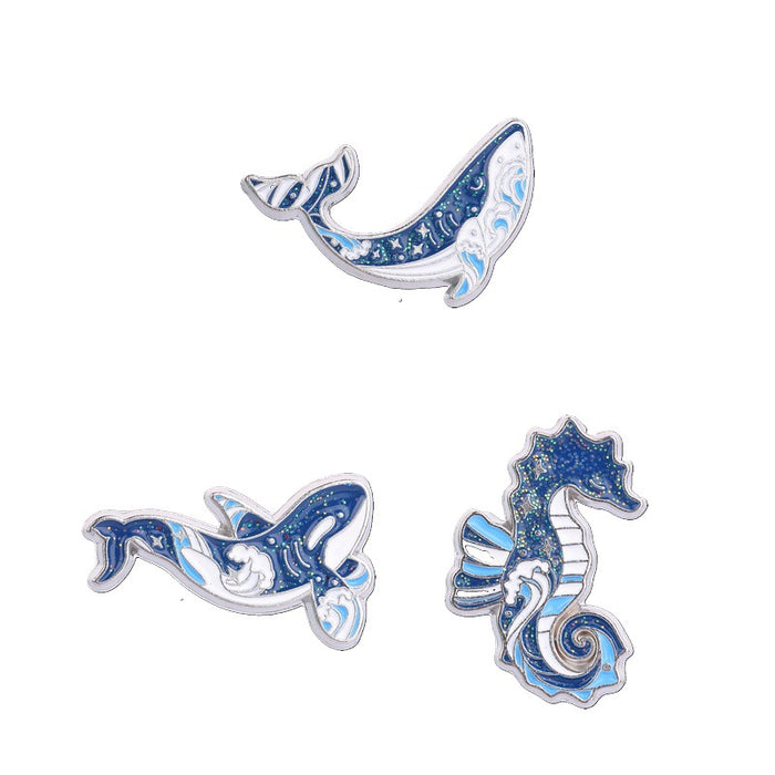 Wholesale Zinc Alloy Enamel Blue Ocean Animal Brooch Whale Orca Seahorse Wave Design Trendy Jewelry Accessory For Resale