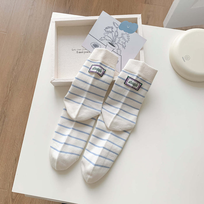 Wholesale Striped socks, mid tube socks, cotton boneless mid tube socks, fashionable and simple long tube socks