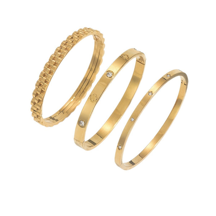Wholesale Titanium Steel Horseshoe Bracelet With Crystal Row 18K Gold Plated Open Bangle Fashion Jewelry Accessory