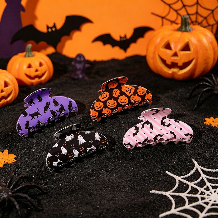Wholesale Stylish  Shark Claw Hair Clips Ghost Pumpkin Black Cat Print Women Hair Accessory