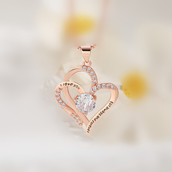 Wholesale Women's Heart-to-Heart Pendant  Diamond-encrusted Romantic Love Necklace