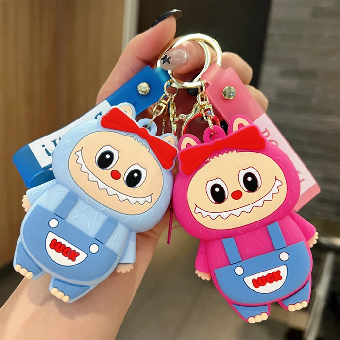Wholesale Creative overalls-shaped cartoon character coin purse silicone keychains