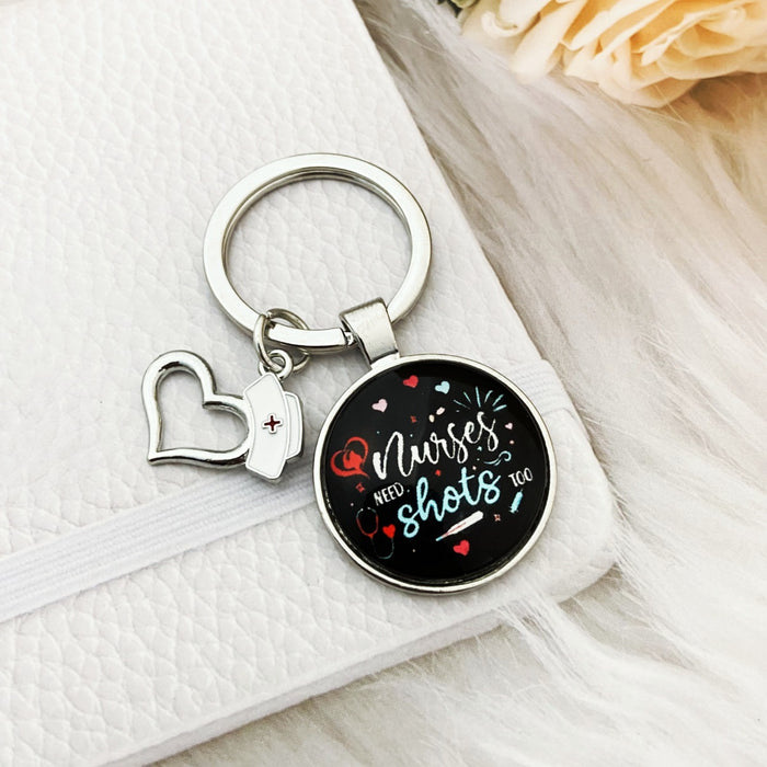 Wholesale Nurses Day Color Printed Time Gemstone Alloy Keychain JDC-KC-HengX029