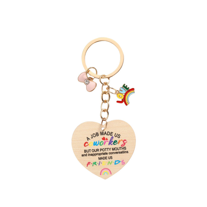 Wholesale Letter Good Friends Wooden Round Keychain JDC-KC-RongRui057