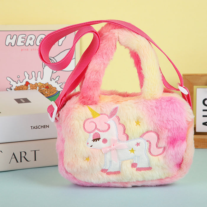 Wholesale Children' s Cute Unicorn Plush Shoulder Bags Cartoon