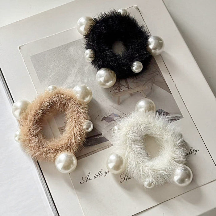Wholesale Imitation Rex Rabbit Hair Ring Cute Pearl Hair Rope Hair Accessories Headwear