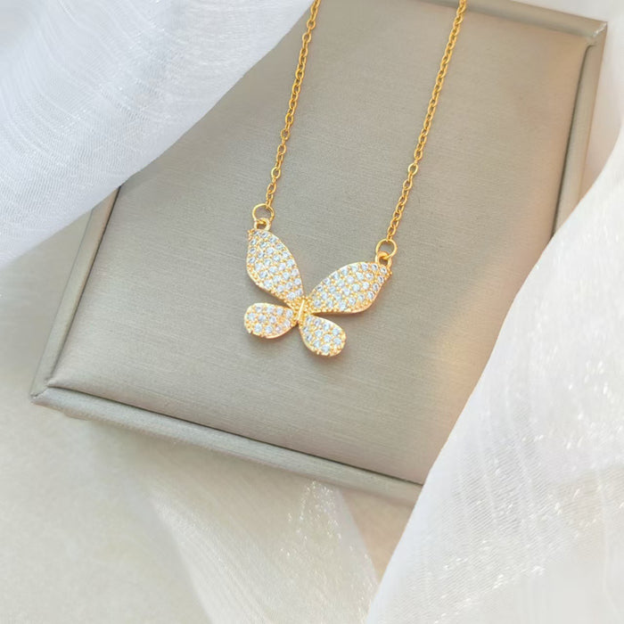 Wholesale Micro inlaid butterfly necklace with full diamonds, female niche design, fashionable temperament, versatile collarbone chain