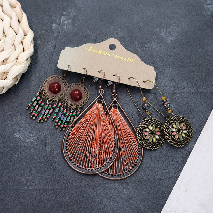 Wholesale Bohemian Ethnic Style Long Alloy Earrings JDC-ES-Luox011