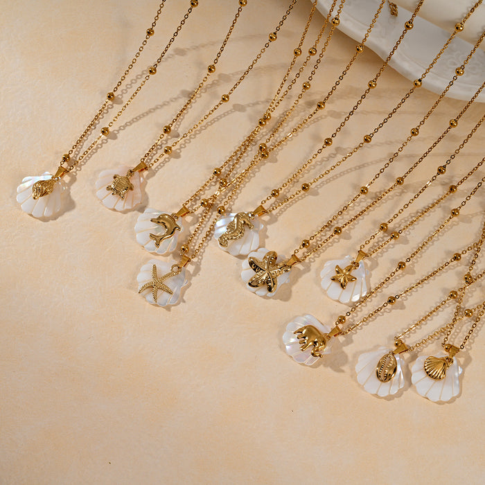 Wholesale Beach style stainless steel shell starfish necklace, ocean vacation series necklace