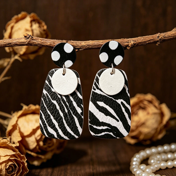 Wholesale Zebra Pattern PU Leather Long Drop Earrings Geometric