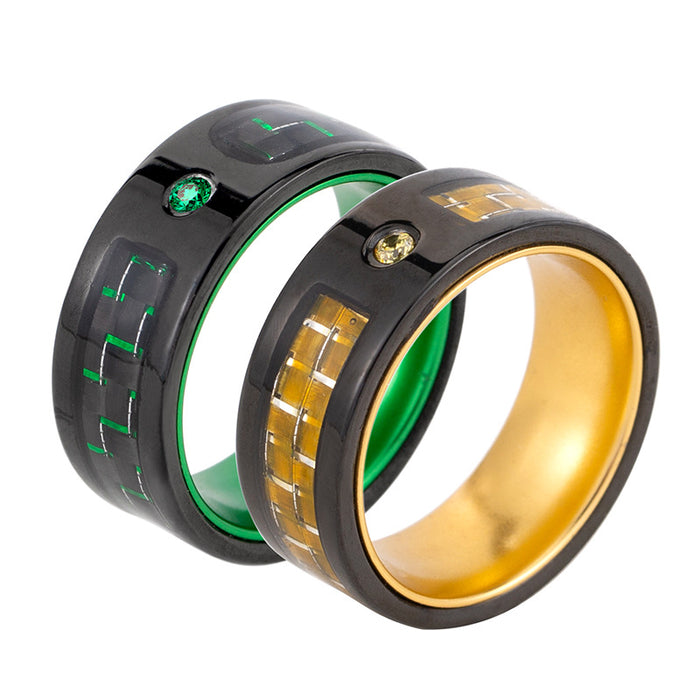 Wholesale Colorful Multi-color Titanium Steel Carbon Fiber Diamond Men's Ring JDC-RS-XYao005