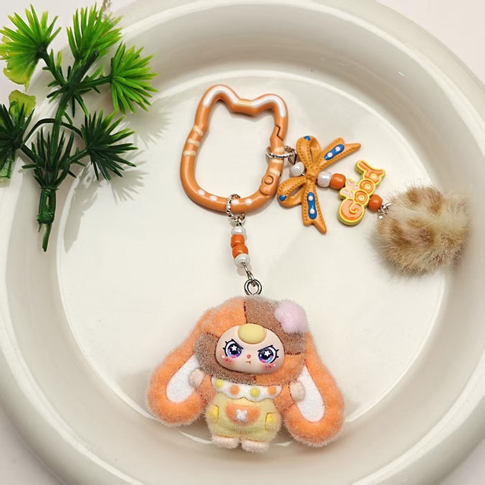 Wholesale Cat bell flocked cartoon keychain