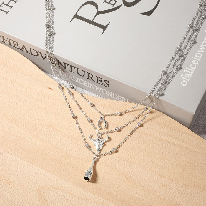 Wholesale Multi-layer Stacked Chain Cactus Wine Bottle Women's Necklace