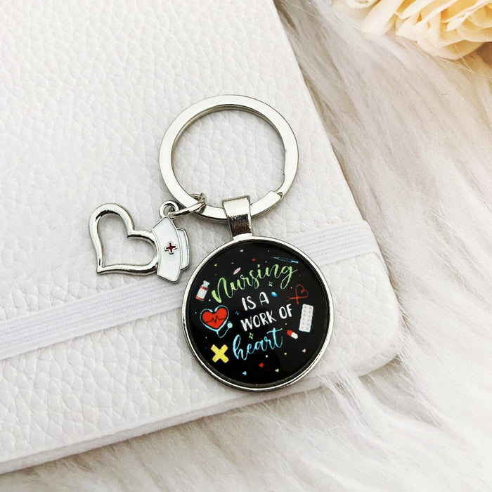 Wholesale Nurses Day Color Printed Time Gemstone Alloy Keychain JDC-KC-HengX029