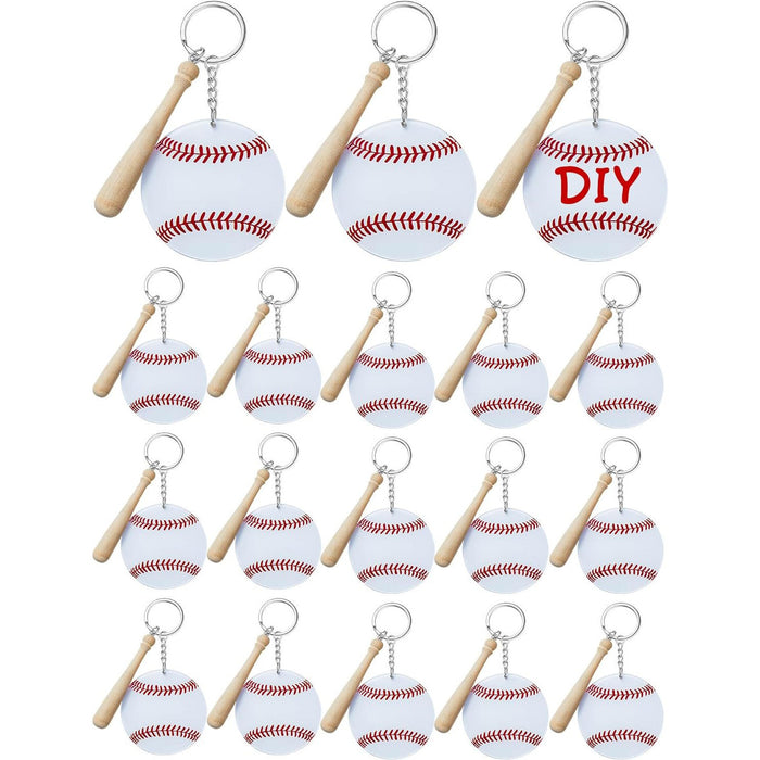 Wholesale Baseball Keychain Blank DIY Kit Wooden Stick Keychain Pendant Accessories