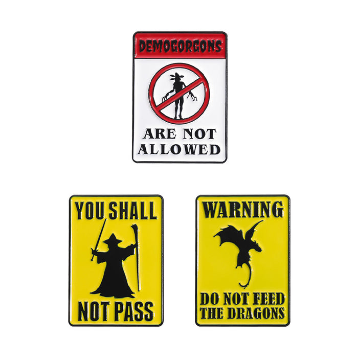 Wholesale Creative Magic Series Novelty Brooch Pin Chic Zinc Alloy Warning Sign Shape Fashion Accessory