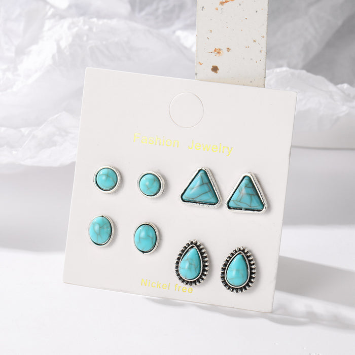 Wholesale Vintage boho geometric turquoise earrings set