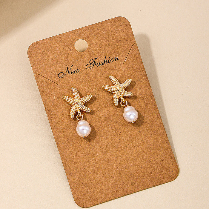 Wholesale Baroque Pearl Starfish Earrings Summer Elegant Earrings Fashion Earrings