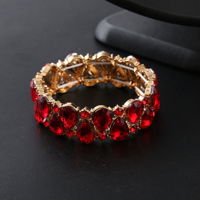 Wholesale Red Electroplated Alloy Water Drop Rhinestone Elastic Bracelet Trendy Women S Jewelry Fashion Gift