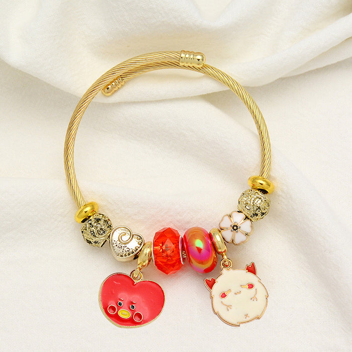 Wholesale Christmas Cartoon Reindeer Bell Stainless Steel Bracelet MOQ≥2