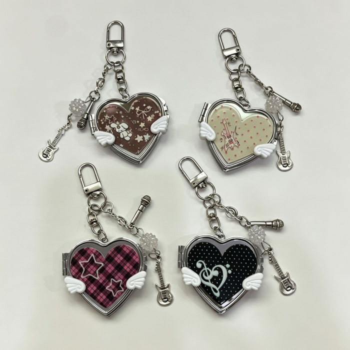 Wholesale Heart Shape Mirror Bag Charm with Butterfly Wings Alloy Electroplated Decorative Accessory