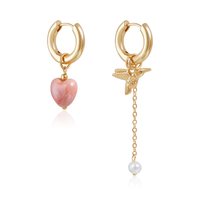 Wholesale bird vintage design geometric heart-shaped hoop earrings