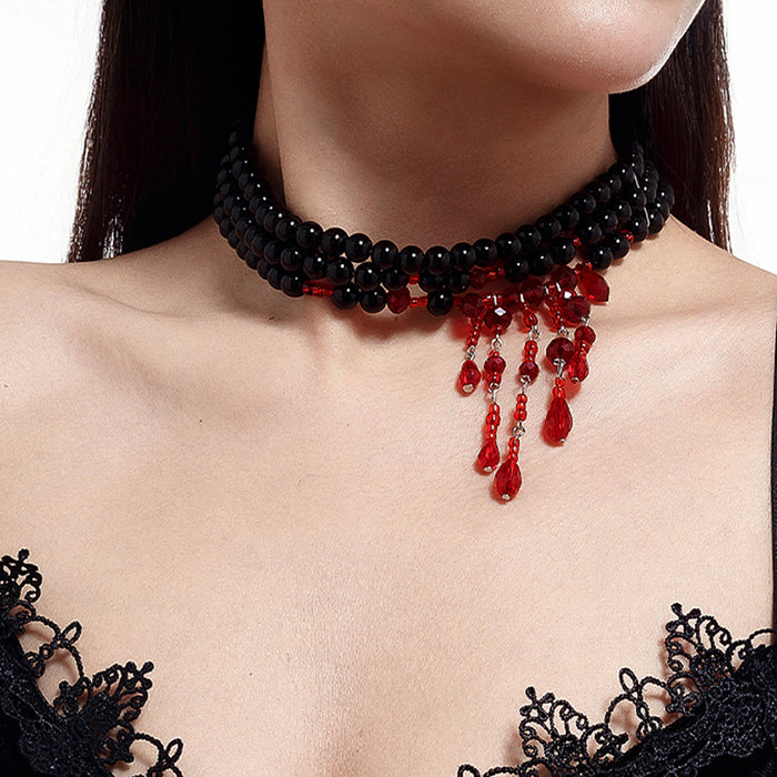 Wholesale Jewelry Gothic Pearl Necklace choker Halloween Blood Drops Tassel Crystal Clavicle Chain