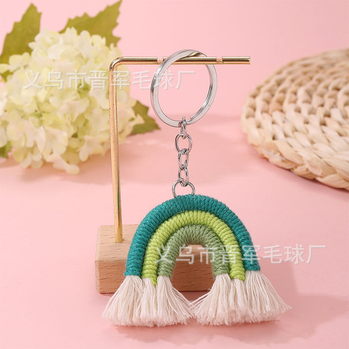 Wholesale Colorful hand-woven polyester rainbow tassel small pendant bag keychain ornaments