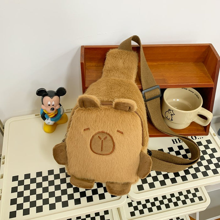 Wholesale Plush Mobile Phone Small Bag Women's Autumn and Winter Cartoon Capybara Crossbody Bag Durable Commuter Chest Bag