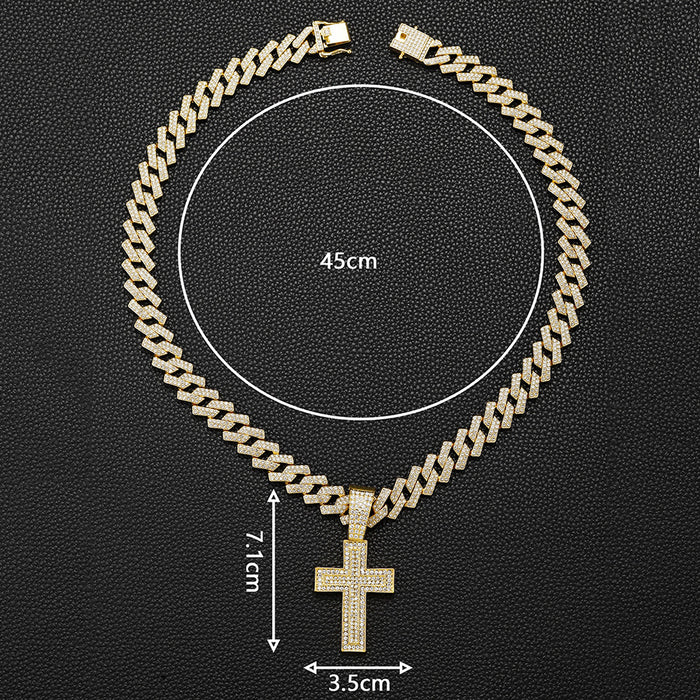 Wholesale Alloy Full Diamond Trend Rap Rhombus Men's Chain Necklace Jewelry