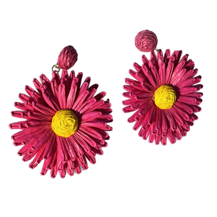 Wholesale Vacation Style Handmade Raffia Flower Earrings Red Jewelry Accessory MOQ≥5