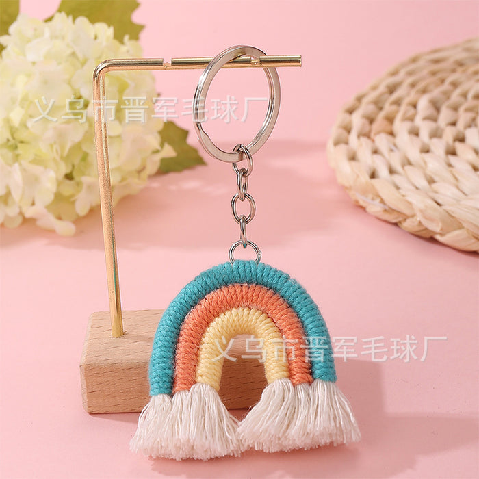 Wholesale Colorful hand-woven polyester rainbow tassel small pendant bag keychain ornaments