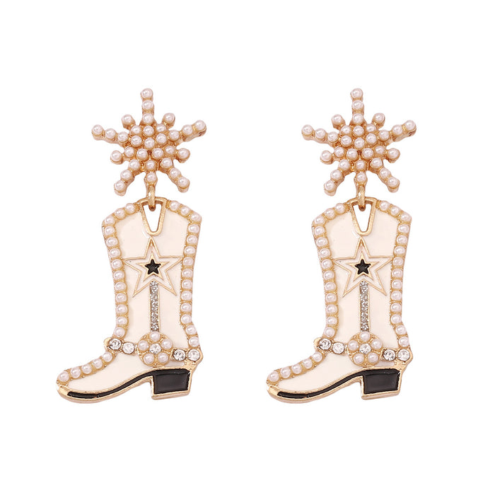 Wholesale Long Boots Zinc Alloy Oil Drop Inlaid Pearl Earrings JDC-ES-YueLi023