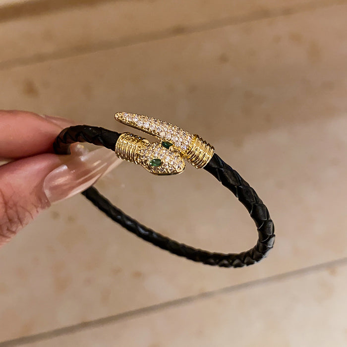 Wholesale Electroplated zircon small snake open bracelet niche retro personalized bracelet light luxury high-end versatile bracelet for women