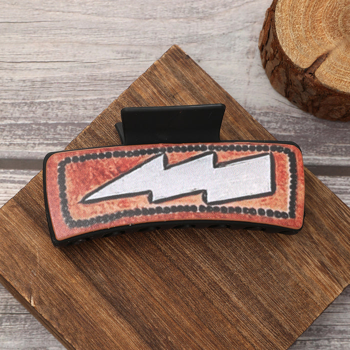 Wholesale Western Wind Lightning Pattern Leather Hairpin Combination suit Shark Clip Women' s Grab Clip