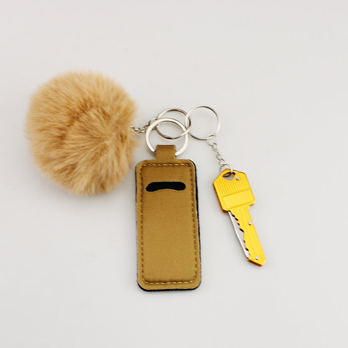 Wholesale Lipstick Design Pom Pom Keychain Fabric Car Key Accessory Decorative Gift For Party