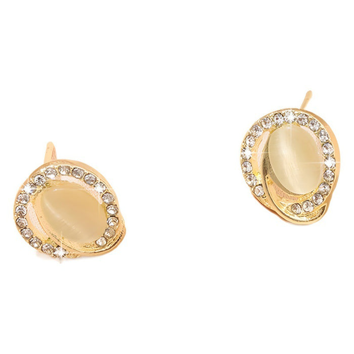 Wholesale Round cat eye stone earrings, simple and gentle sparkling diamond earrings, retro temperament, daily earrings