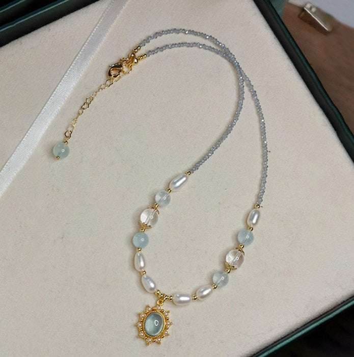 Wholesale Imitation Sea Blue Treasure White Crystal Freshwater Imitation Pearl Necklace with High Quality and Exquisite Clavicular Chain