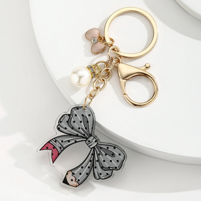 Wholesale Acrylic Pearl Bow Keychain