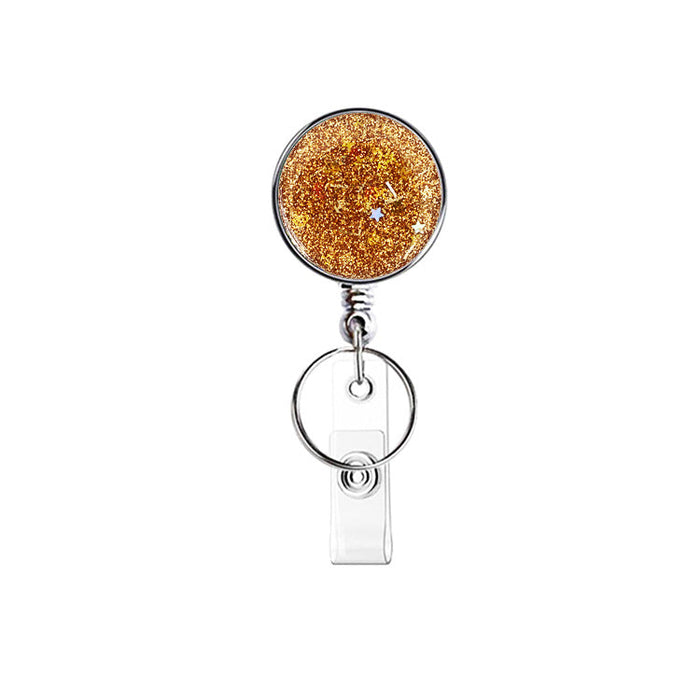 Wholesale UV Electroplated Resin Glitter Sequins Epoxy Badge Reel Retractable Keychain JDC-KC-QiDing013