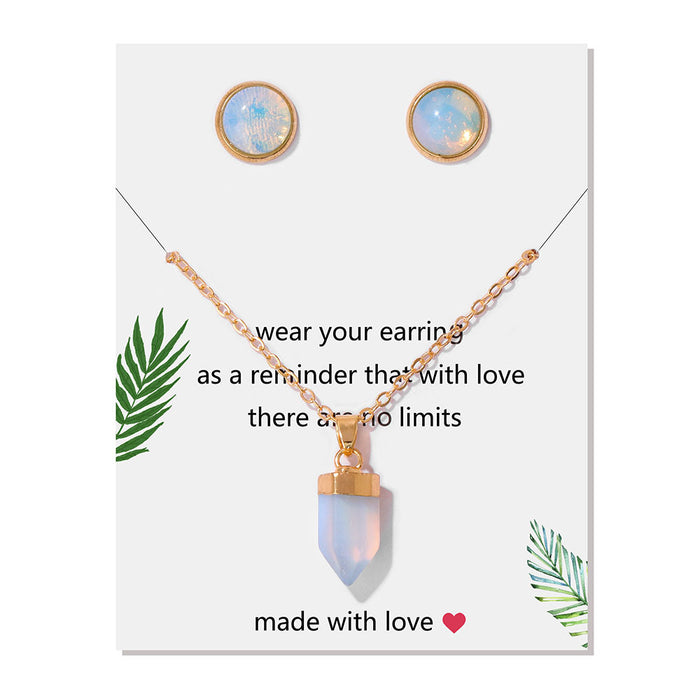 Wholesale Stone bead stud earrings and 18k gold necklace set 2 pieces available in multiple colors