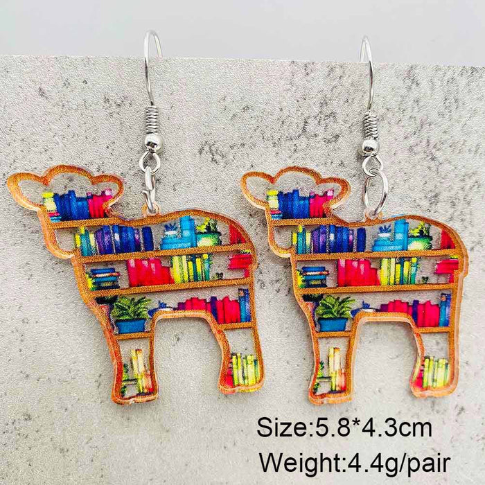 Wholesale Acrylic Teacher' s Day Earrings Rabbit Cat Love Cloud Bookshelf Earrings for Book Lovers